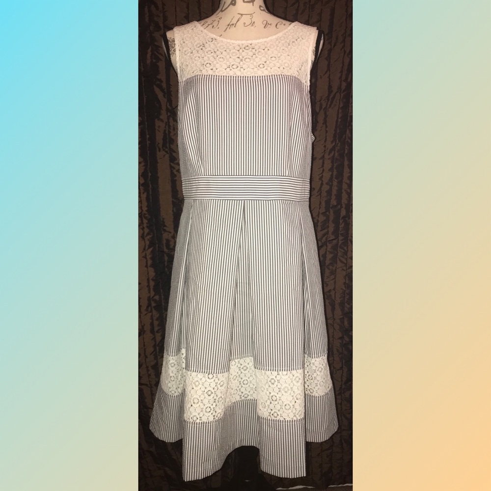 London Times Seersucker Dress Sz 16